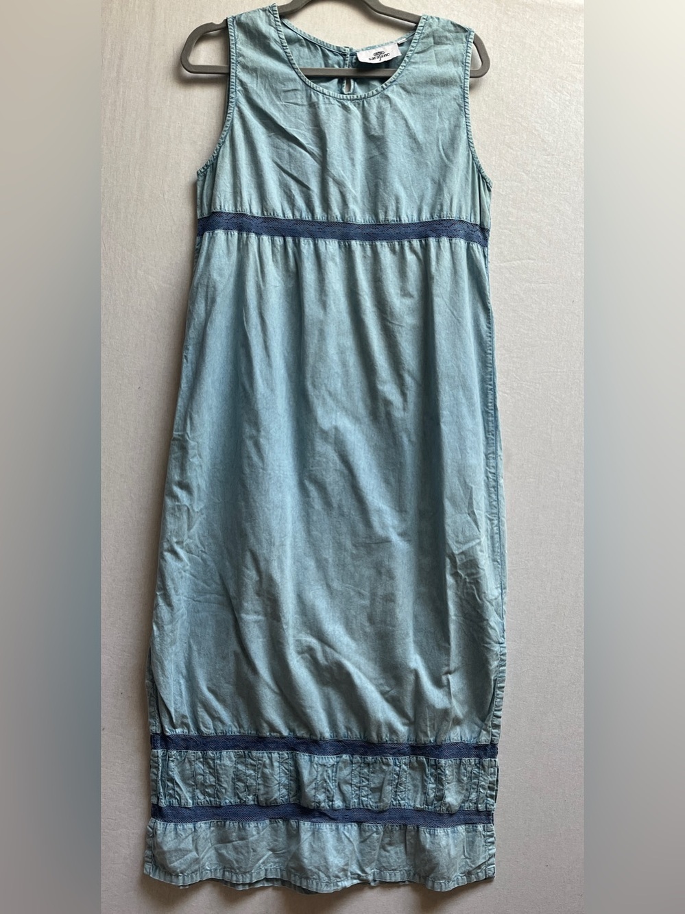 Vintage Sara Jane Lightweight Denim Maxi Dress Sz M - Lace Trim